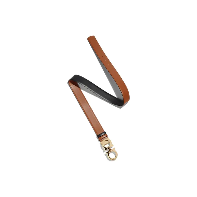 FERRAGAMO Badge Carving Detail Smooth Buckle Leather Belts Women's Brown 3.5CM-1