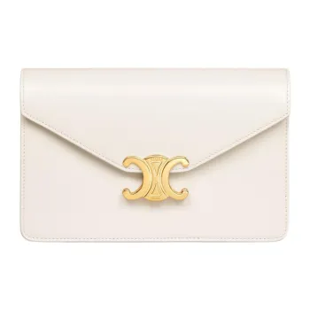 CELINE Calfskin Shoulder Bag Crossbody Bag Wallet Women's White