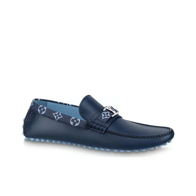 LOUIS VUITTON Hockenheim Moccasin Shoes 'Blue With Monogram Collar'-1
