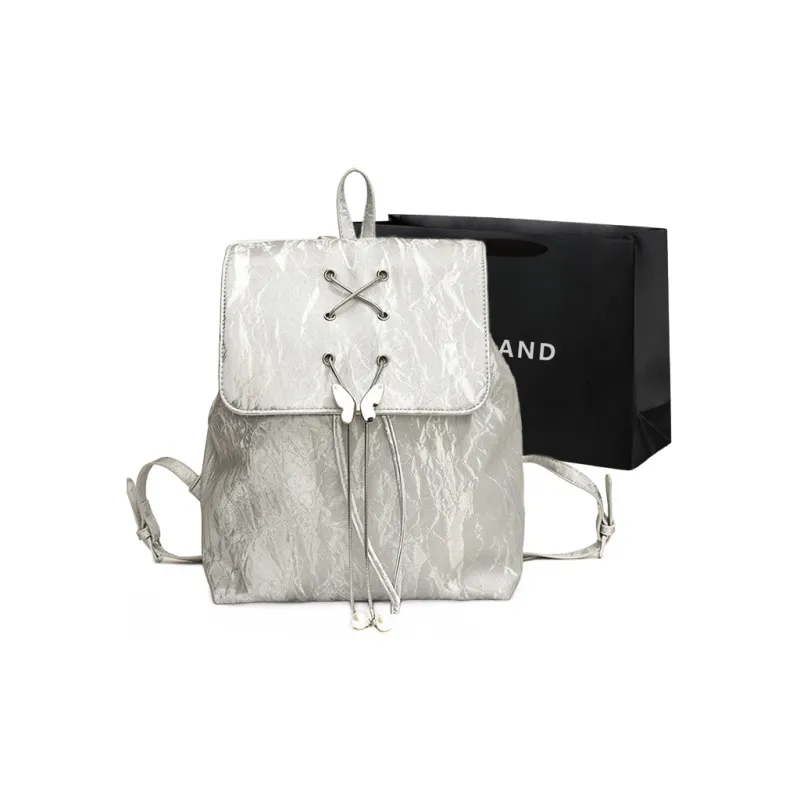 PINK·LAND PU Backpack Women's Silver/White/Green/Black-0