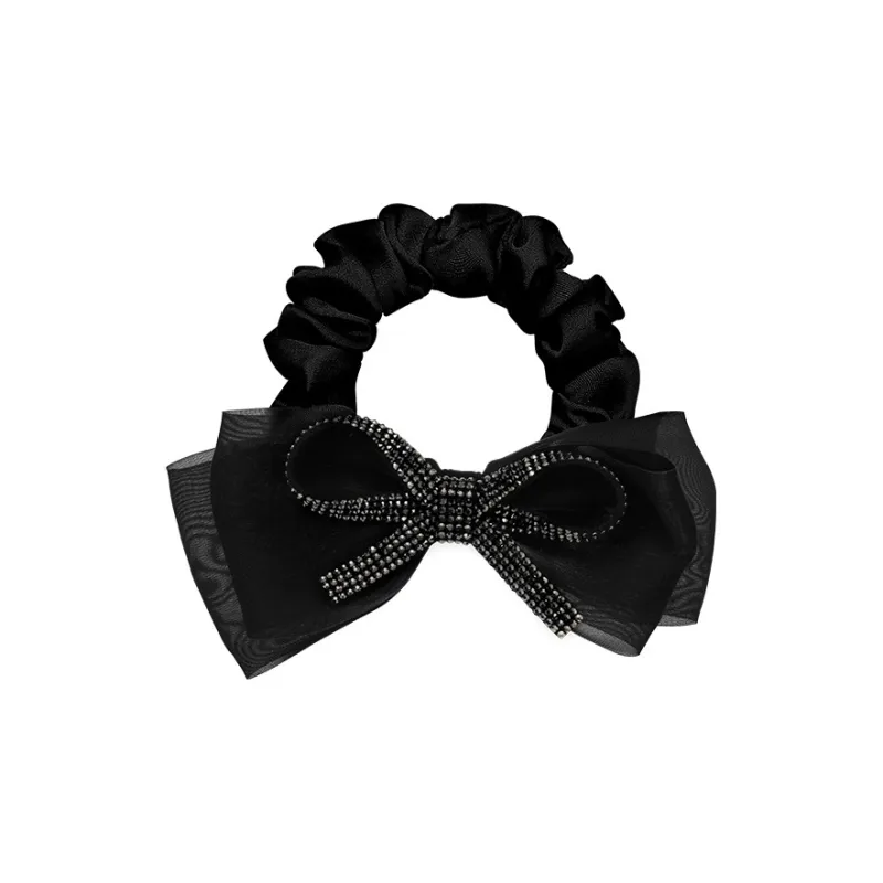 ROYALSASA Silk Chiffon, Faux Crystal Hair Tie With Flower Women's-2
