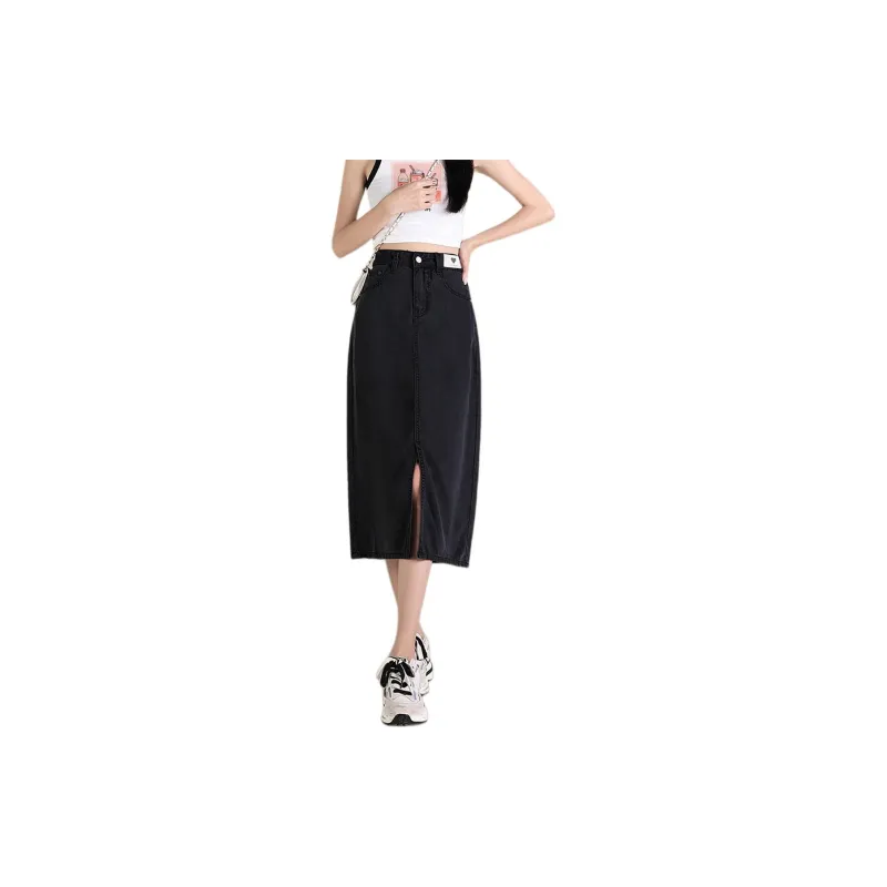 Weixi Denim Long Skirts Women's Black-1