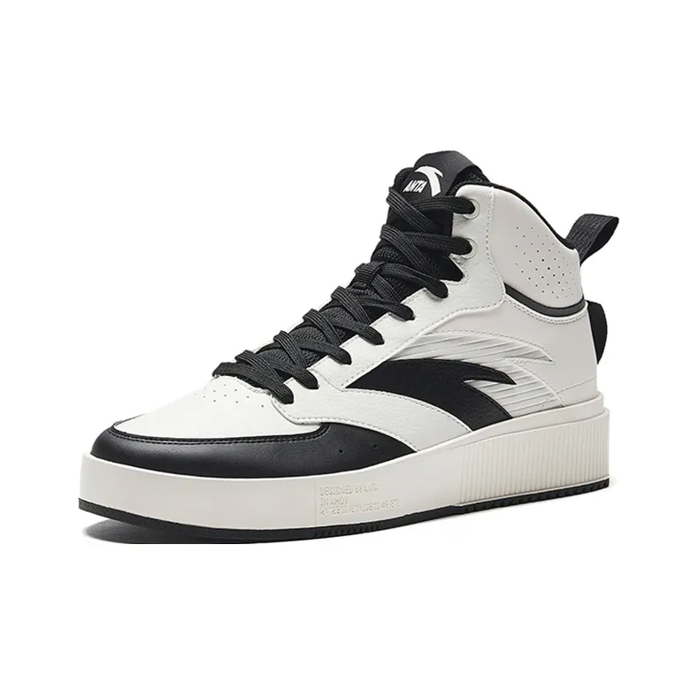 Anta Milk Lid 2 Slip Resistant Shock Absorbers Lightweight High Top Skateboard Shoes Men's Black White-1
