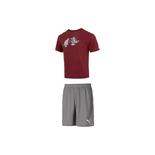 PUMA Casual Sportswear Men Set Burgundy Tops+Gray Shorts