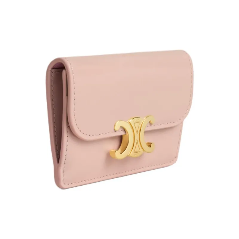 CELINE Triomphe Patent Leather Calfskin Card Holder Women's Light Pink-1