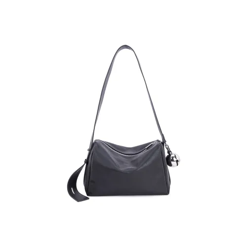 VENOF Cow Leather Shoulder Bag Medium Size Women's Twilight Black/Trade Wind Gray/Lipstick Red