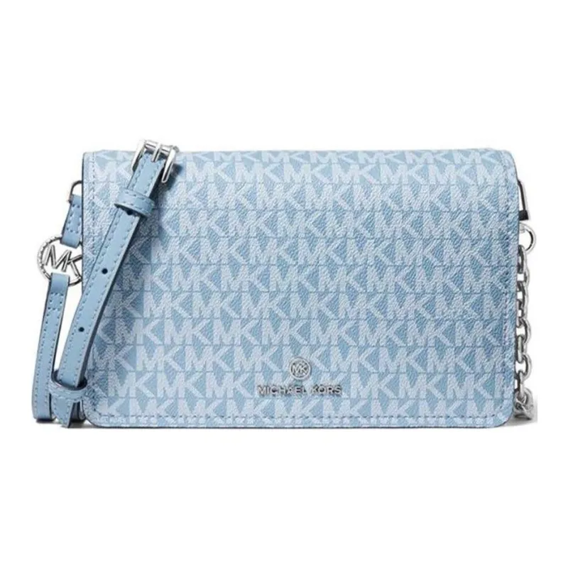 MICHAEL KORS Leather Wallet Crossbody Bag Women's Light Blue Monogram-0