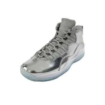Jordan Air Jordan 10 Anti Slip Wear Resistant High Top Vintage Basketball Shoes Unisex Silver