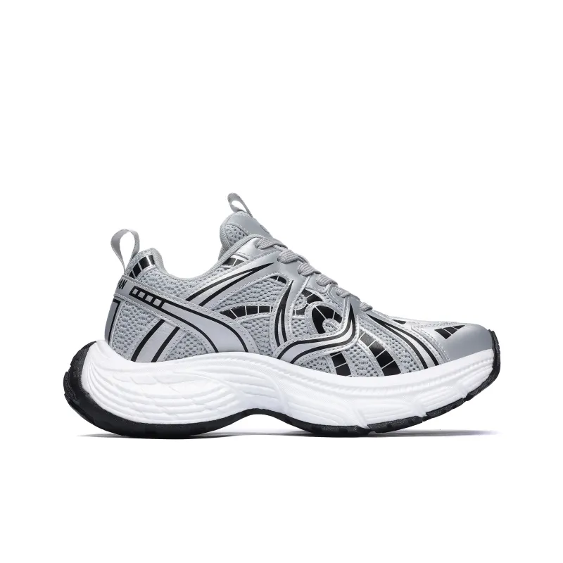 CEDAR HAN Anti Slip Wear Resistant Breathable Lightweight Height Increasing Low Top Chunky Sneakers Unisex Mercury Gray-1