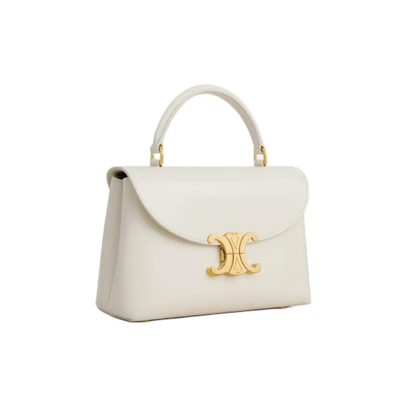 CELINE Lacquered Finish Cow Leather Shoulder Bag, Crossbody Bag, Handbag Regular Women's Cotton White-1