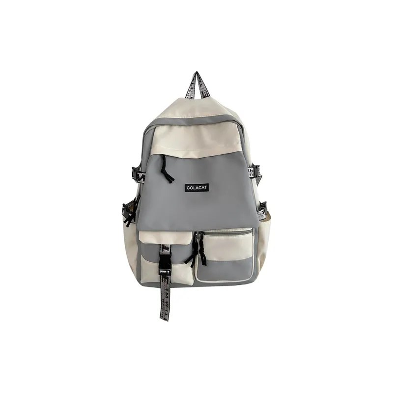 OURFUN Nylon Backpack Regular Unisex Black & White/Light Gray/Black/Blue-5