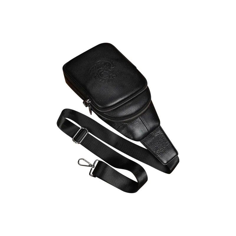 DOSRFINI Top Grain Cow Leather Crossbody Bags Shoulder Bags Sling Bags Regular Men's Black-4