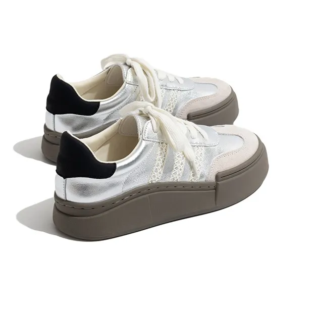 Old Meow Low Top Skateboard Shoes 4cm Women's Silver-2