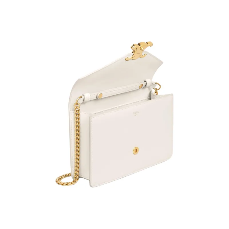 CELINE Calfskin Shoulder Bag Crossbody Bag Wallet Women's White-2
