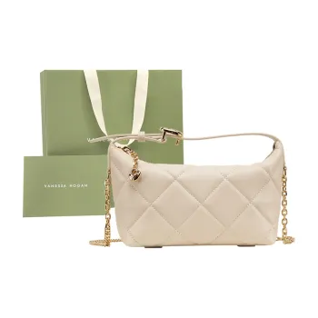 VANESSA HOGAN Lingge Series Cow Leather Lunch Box Chain Bag Shoulder Bag Crossbody Bag Small Size Women's Ecru
