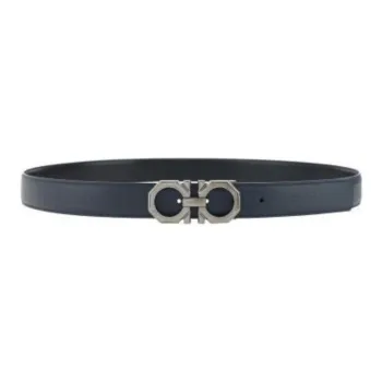 FERRAGAMO Double Sided Adjustable Design Cow Leather Belts Men's Blue Width 3.2CM