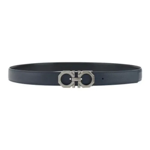FERRAGAMO Double Sided Adjustable Design Cow Leather Belts Men's Blue Width 3.2CM