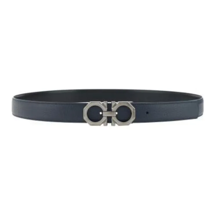 FERRAGAMO Double Sided Adjustable Design Cow Leather Belts Men's Blue Width 3.2CM-0