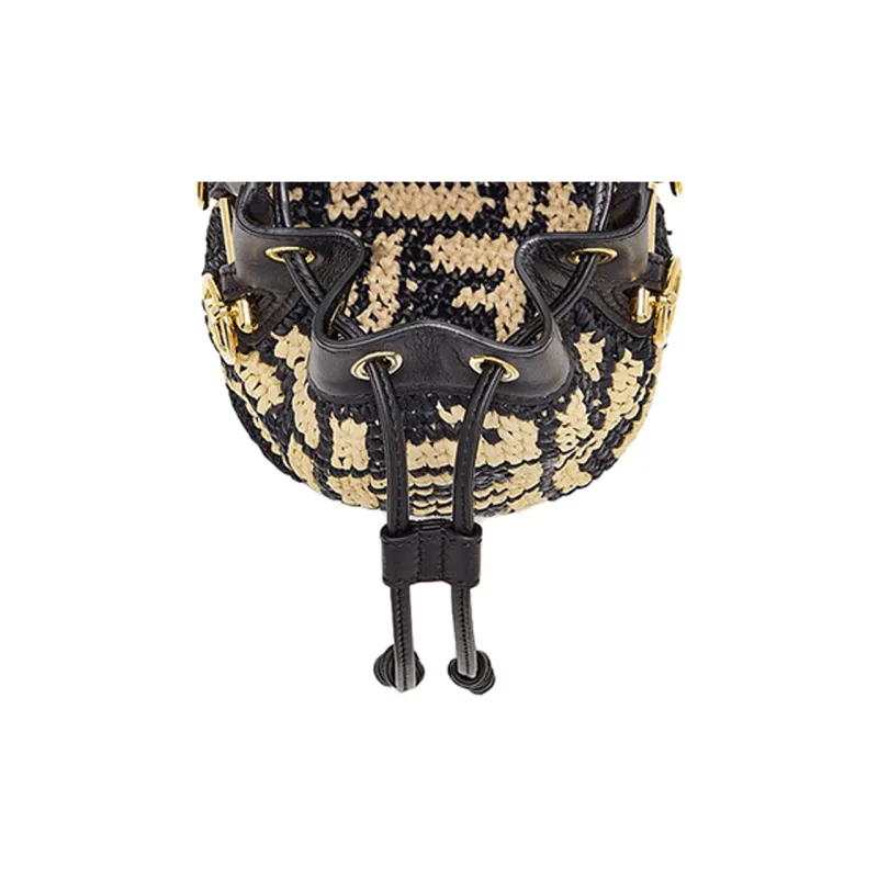 FENDI Mon Tresor Woven Raffia With Leather Handbag Mini Women's Black-4