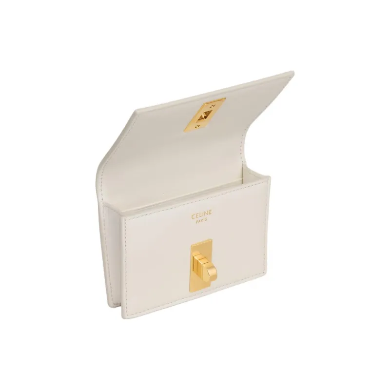 CELINE Triomphe Cow Leather Card Holder Women's Cotton White-3