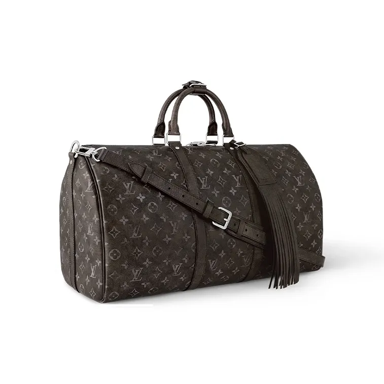 LOUIS VUITTON KeepallBandoulière Monogram Matte Cow Leather Shoulder Bag Crossbody Bag Handbag Travel Bag Men's Black-1
