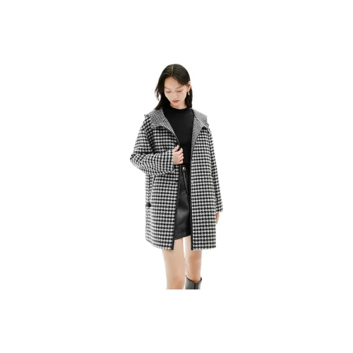 Hopeshow Coats Women's Black Background With White Plaid