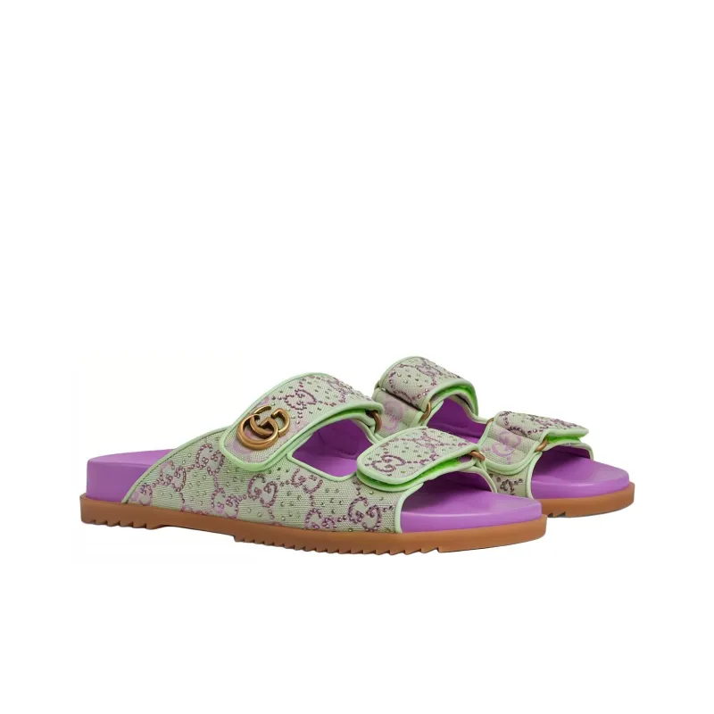 GUCCI Crystal Slip-Resistant Slide Slippers Women's Purple Green-2