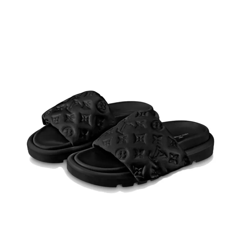 LOUIS VUITTON Pool Pillow Comfort Down Slippers Women's Black-3