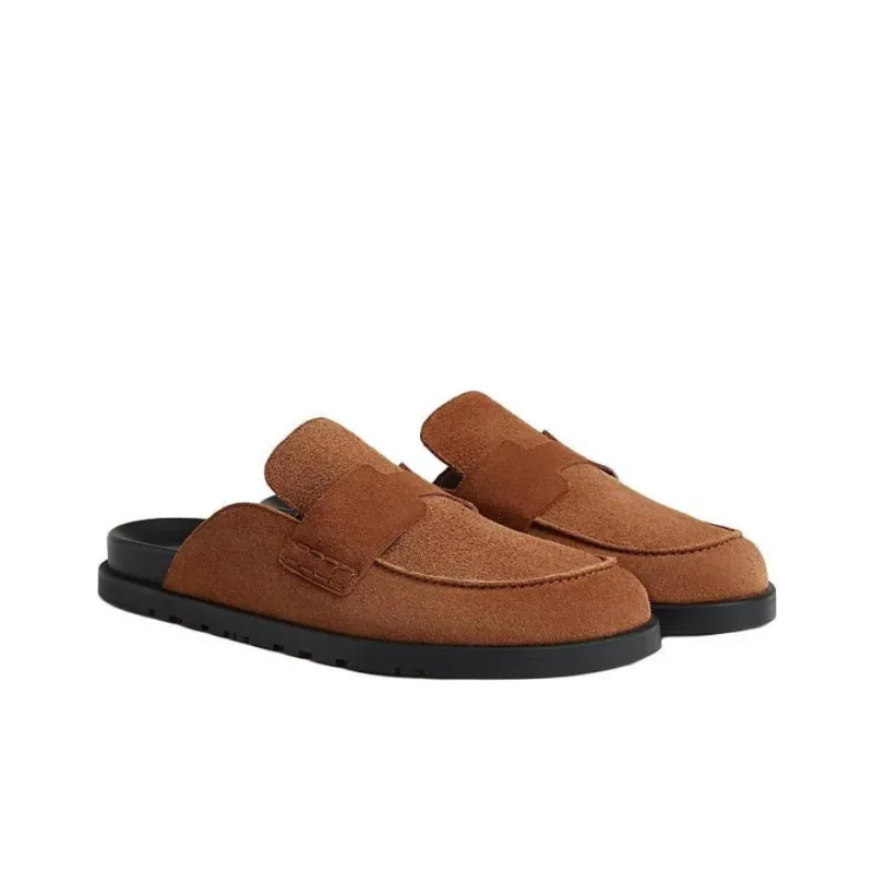 HERMES Go Wrap toe Slippers Men's Brown-2