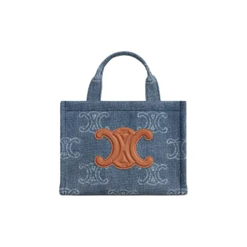CELINE Triomphe Denim With Calfskin Tote Bag Shopping Bag Shoulder Bag Crossbody Bag Handbag Small Size Women's Blue