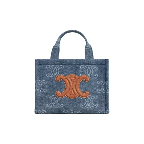 CELINE Triomphe Denim With Calfskin Tote Bag Shopping Bag Shoulder Bag Crossbody Bag Handbag Small Size Women
s Blue