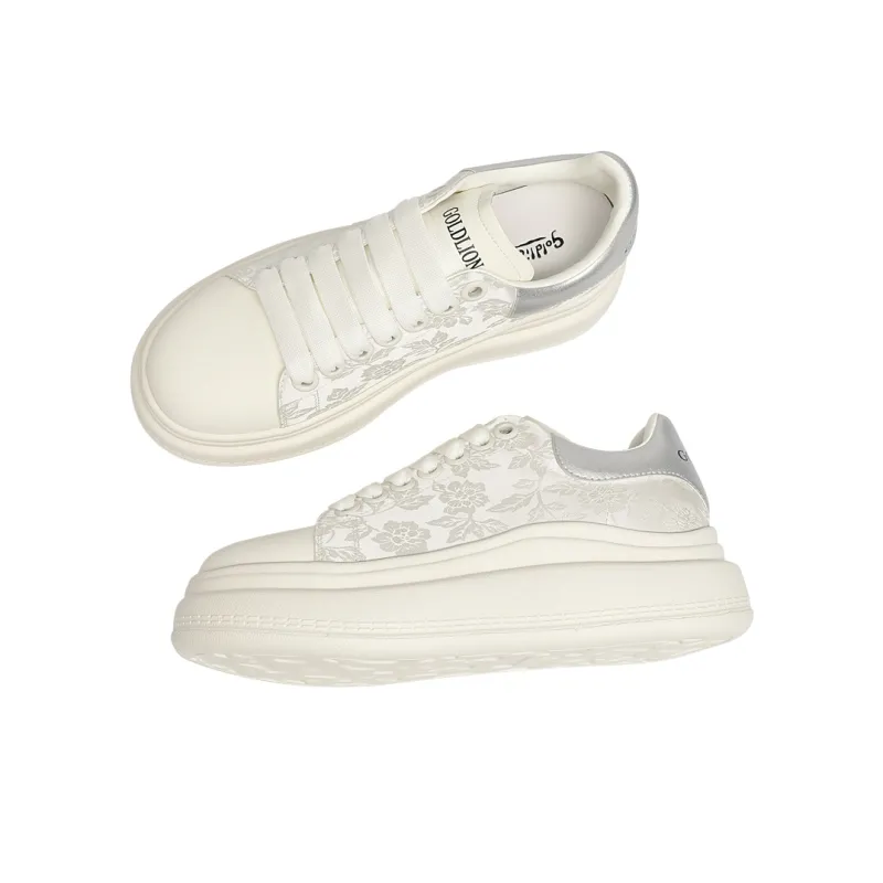 GOLDLION Height Increasing Low Top Skateboard Shoes Women's White-3