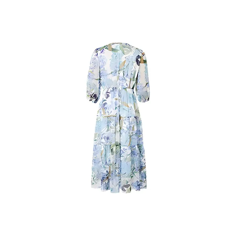 Hopeshow Long Sleeved Dress Women's Blue Floral-1