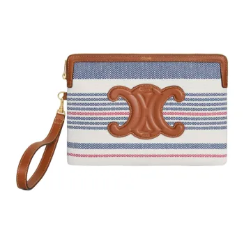 CELINE Striped Fabric With Cow Leather Clutch Small Size Women's Multicolor