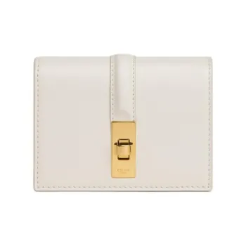 CELINE Triomphe Cow Leather Card Holder Women's Cotton White
