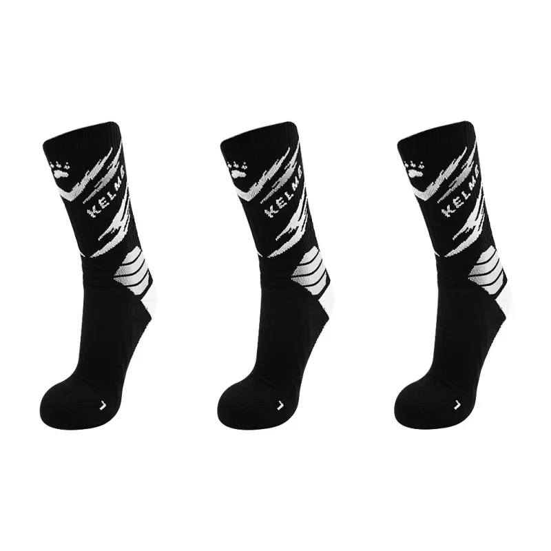 KELME Basketball Socks Unisex 3 Pack Black, White Blue, White Gray, White Green-1