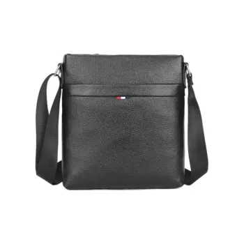 DOSRFINI Cow Leather Business Commute Vertical Shoulder Bag, Crossbody Bag Men's Black