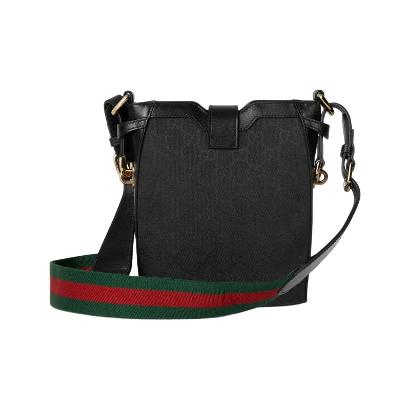 GUCCI Canvas With Leather Trim Bucket Bags Crossbody Bag, Shoulder Bag Mini Women's Black-3