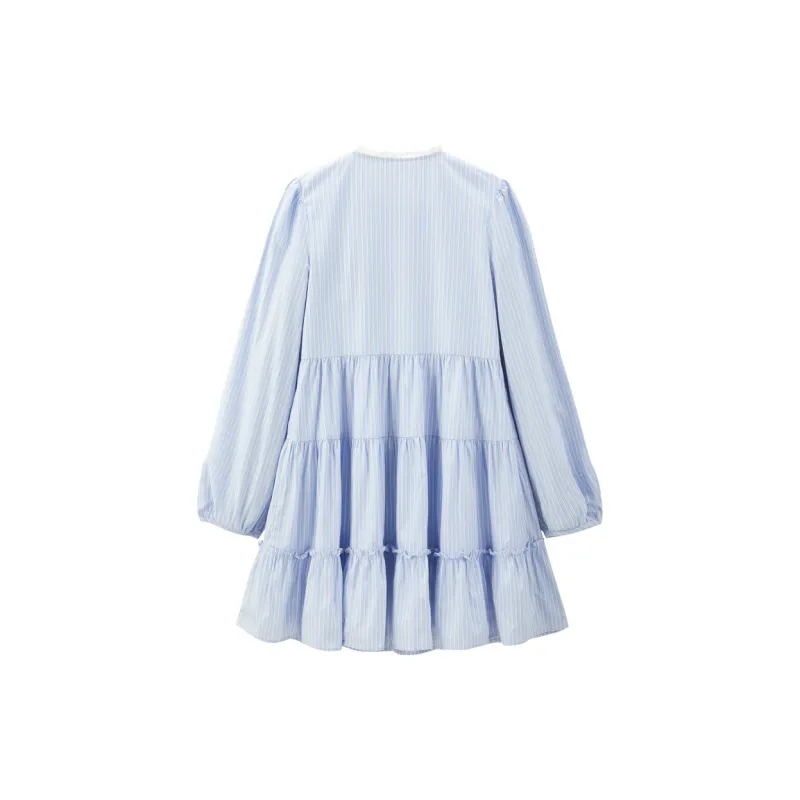 LEDIN Long Sleeved Dress Women's Blue Stripes-1