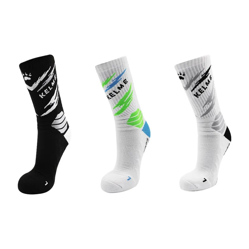 KELME Basketball Socks Unisex 3 Pack Black, White Blue, White Gray, White Green-33