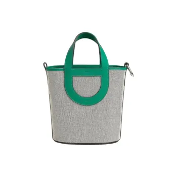 HERMES In The Loop Canvas With Swift Calfskin Vegetable Basket Pig Nose Bucket Bags Handbags Women's Gray & Green