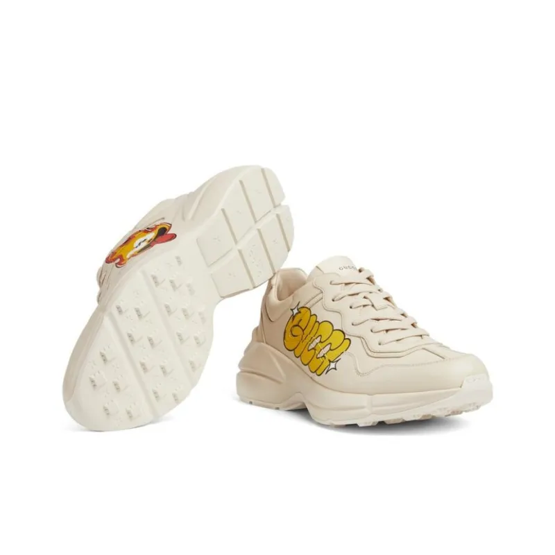 GUCCI Rhyton Slip Resistant Low Top Casual Shoes Men's Beige-5
