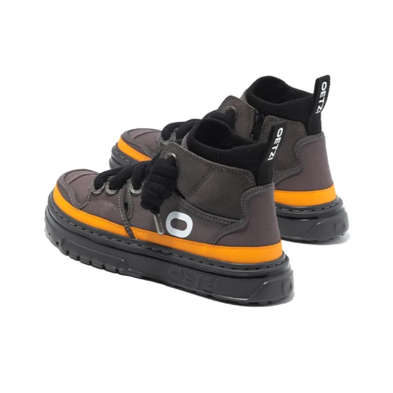 OETZI Wear Resistant Lightweight Breathable Height Increasing Mid Top Skateboard Shoes Unisex Coffee-2