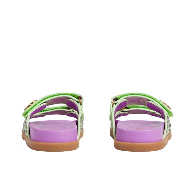 GUCCI Crystal Slip-Resistant Slide Slippers Women's Purple Green-4