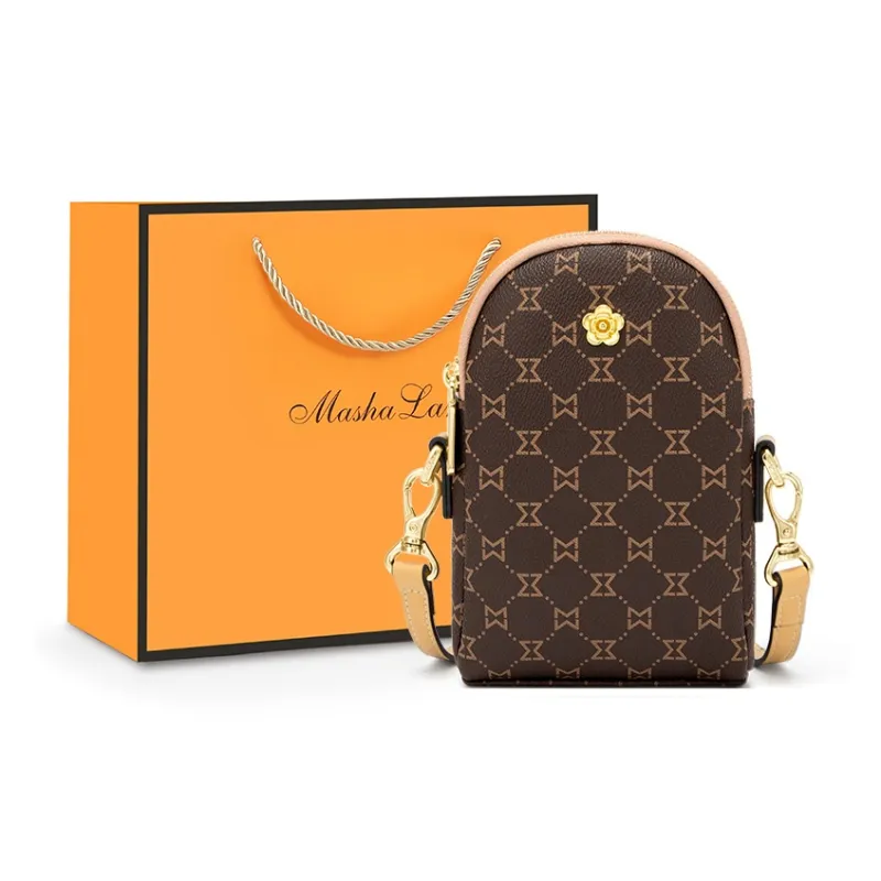 MashaLanti PVC Shoulder Bag With Cell Phone Pouch Small Size Women's Dark Brown & Apricot/Coffee & Burgundy-0