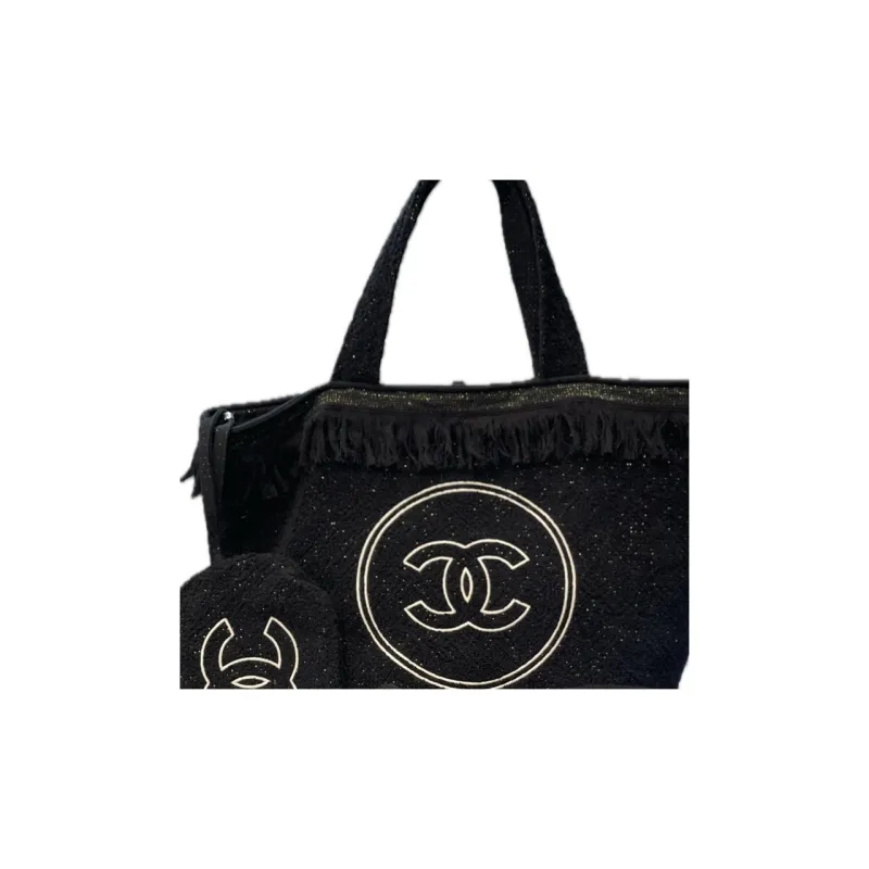 CHANEL Cotton 3 in 1 Shoulder Bag, Crossbody Bag, Tote Bag, Shopping Bag, Handbag Women's Black-1