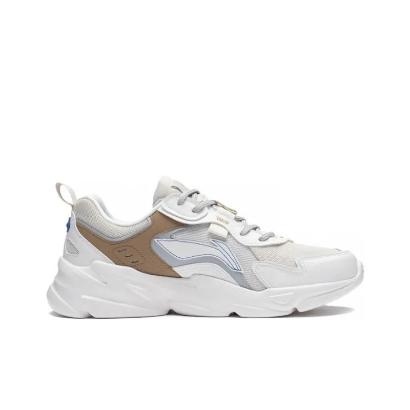 LiNing Clouds Anti Slip Wear Resistant Low Top Sports Casual Shoes Men's Pearl White, Mist White, Starfish Brown-1