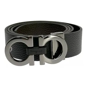 FERRAGAMO Solid Color Design, Pin Buckle Leather Belts Men's Black