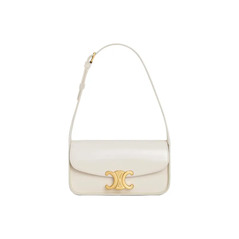 CELINE Cow Leather Handbag, Shoulder Bag Women's Cotton White-0
