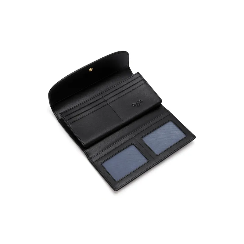 CNOLES Cow Leather Wallet Card Holder Money Clip Coin Purse Women's Black-5